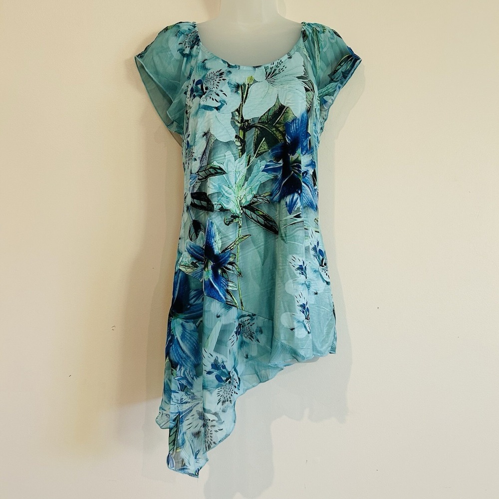Y2K Energe Floral Blouse Sz S Fairy Whimsical Asymmetrical Hem Flowy